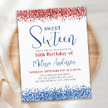 Orçamento Vermelho Azul Brilhante Doce 16 Aniversá<br><div class="desc">Celebre seu dia especial com nossos 16 convites de festas de aniversários patriotas! Nosso design moderno e elegante apresenta um toque chic, feminino com sotaques reluzentes e um esquema de cores vermelho, branco e azul. Mostre seu orgulho militar com um tema de bandeira americana que é perfeito para qualquer garota...</div>