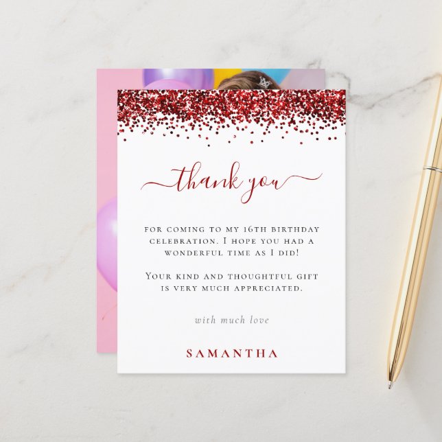 Orçamento Vermelho Brilho Foto Obrigada Sweet 16 (Frente/Verso In Situ)