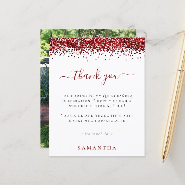 Orçamento Vermelho Brilho Foto Quinceanera Obrigad (Frente/Verso In Situ)