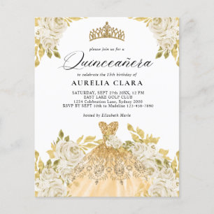 ORÇAMENTO Vestido Dourado de marfim 15 floral Quin