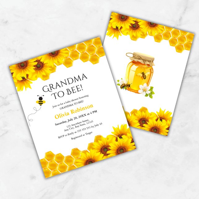 Orçamento Vovó de Honeycomb para o Chá de fraldas  (Budget Yellow Floral Honeycomb Grandma to Bee Baby Shower Invitation )