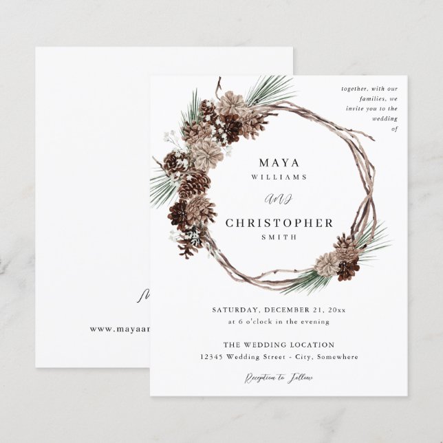 Orçamento Winter White Floral & Pine Wedding Wreat (Frente/Verso)