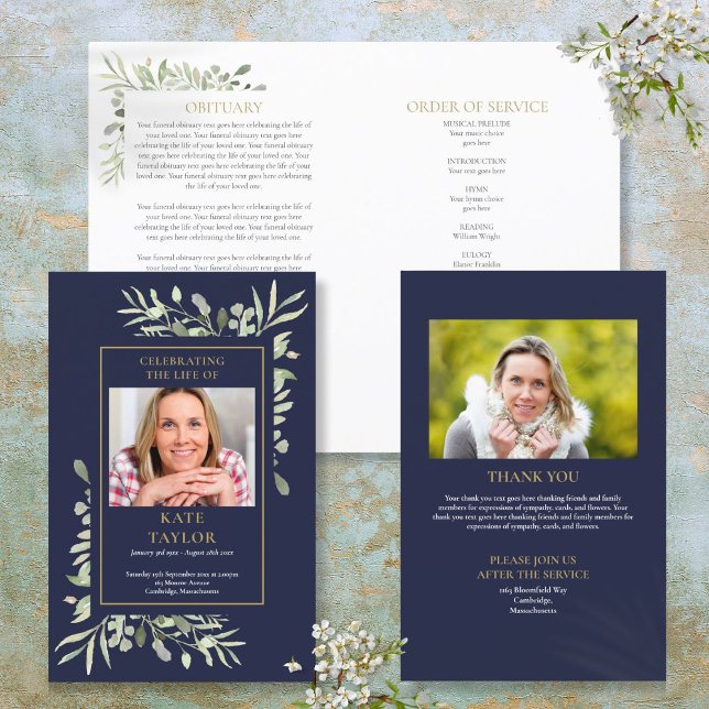Ordem Azul do Programa de Serviço Foliar Funeral (Blue Order Of Service Foliage Funeral Program)
