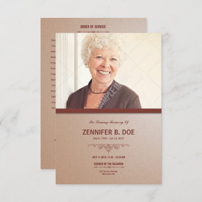 Ordem de cartão de programa fúnebre do serviço (Frente/Verso)