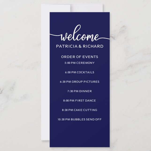 Ordem de Eventos de Casamento Chic Azul-Navy e Bra (Frente)