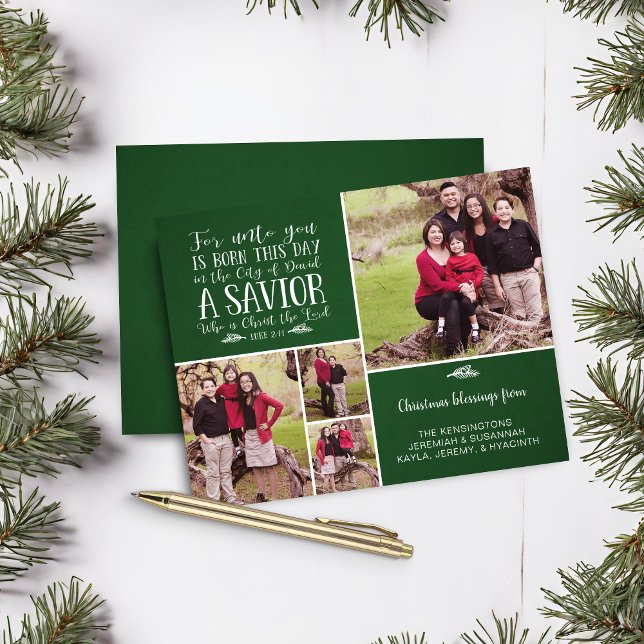 Ordenado de Natal Cristão Luke 2 Foto (Budget Christian Christmas Collage Luke 2 Photo Christmas Card)