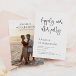 Ordenar Feliz Casamento Fotográfico de Festa<br><div class="desc">Um anúncio de casamento e convite de recepção moderno e mínimo. A frente desta placa de orçamento apresenta "feliz para sempre após a festa" em um roteiro de caligrafia, com os nomes de casais e detalhes de celebração alinhados à esquerda abaixo. Um simples convite de casamento preto e branco com...</div>