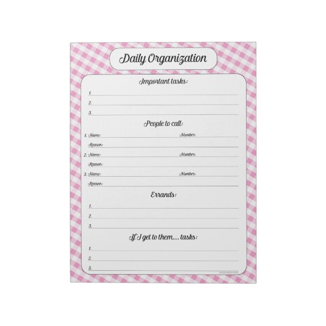 Organização Diária - Bloco de Notas Gingham Rosa (Invertido)