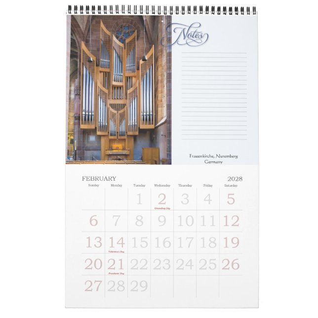 Órgãos da Pipe no seu lugar Calendário (Fev 2028)