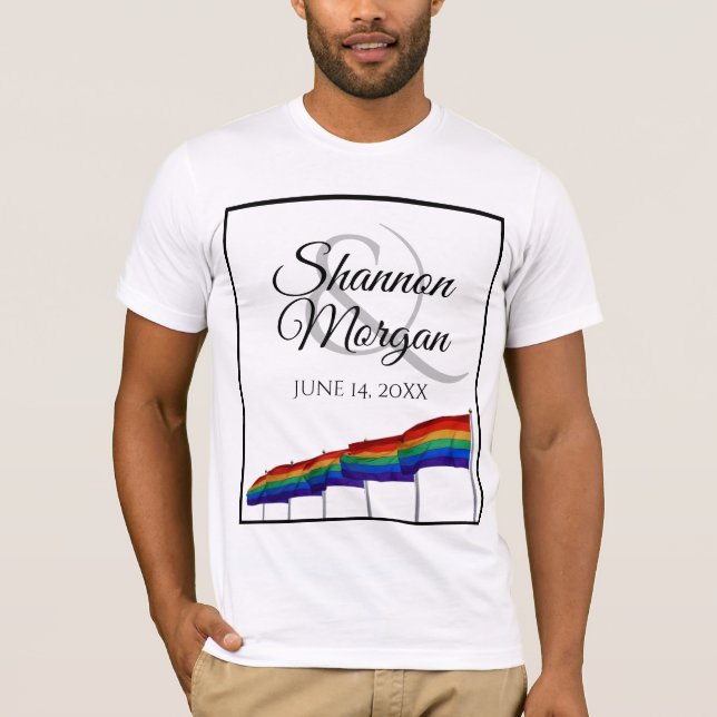 orgulho gay Casamento Arco-Íris Flags T-Shirt (Frente)
