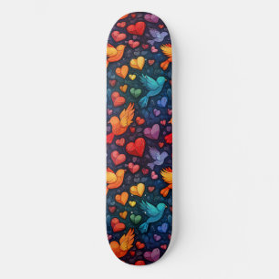Orgulho gay Rainbow Hearts Doves LGBTQ+ Skateboard