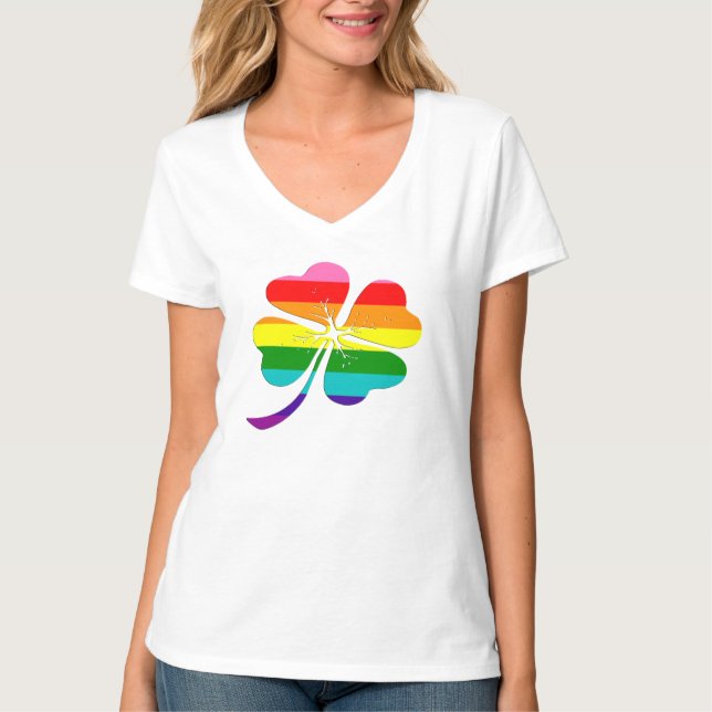 Orgulho gay T-Shirt Rainbow Clover Lucky LGBTQ (Frente)
