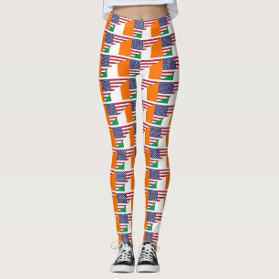 Orgulho Irlandês Americano Leggings com Bandeira d
