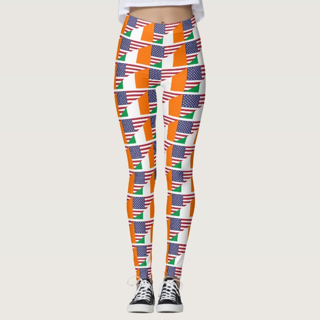 Orgulho Irlandês Americano Leggings com Bandeira d (Frente)