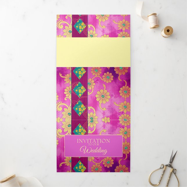 ORIENTAL Rosa Turquesa Floral - Cartão de Convite (Fora)