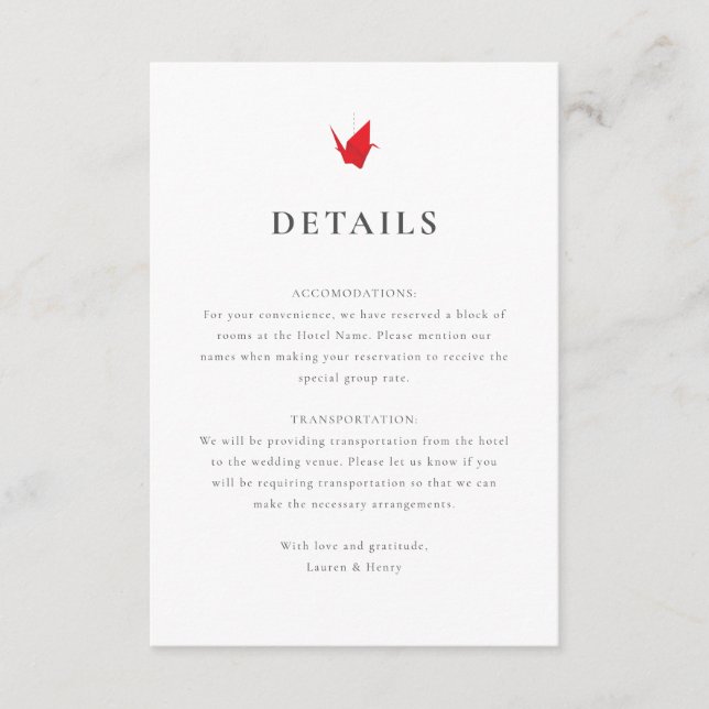 Origami Cranes Inserção de Casamento (Frente)