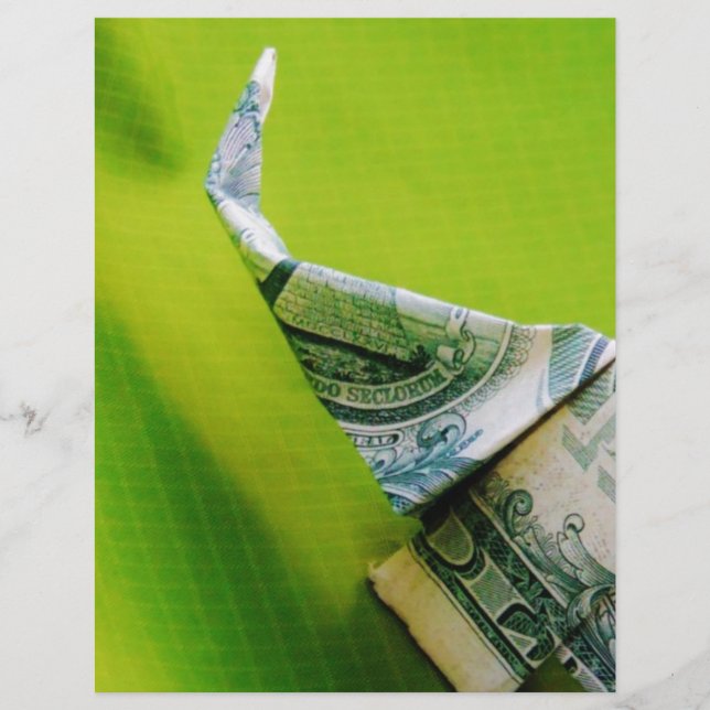 Origami de lei de dólar Elefante em fundo verde (Frente)