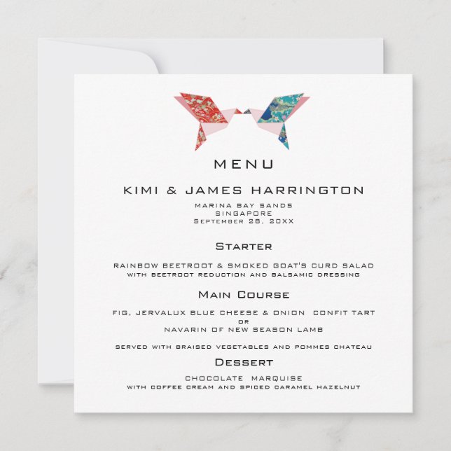 Origami Doves Menu Convite De Casamento (Frente)