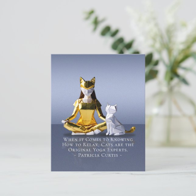Origami Gold Foil Yoga Meditando Mulher-Gato (Em pé/Frente)