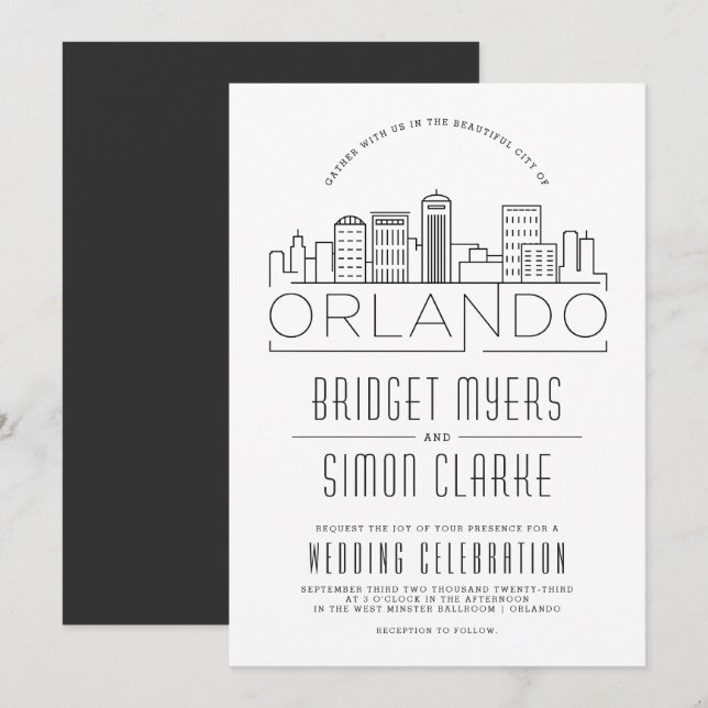 Orlando, FL Wedding | Convite Skyline Estilizado (Frente/Verso)