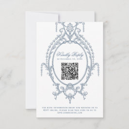 Ornamentado Azul Barroco Código QR Código RSVP