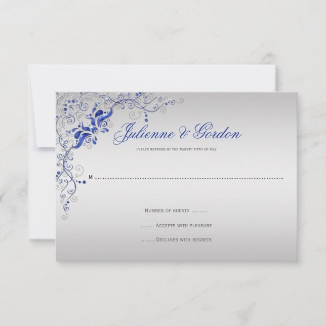 Ornamentado Blue Silver Swirls RSVP (Frente)