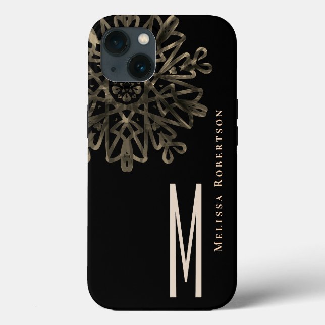 Ornamentado Dourado Elegante Chic Monograma (Verso)