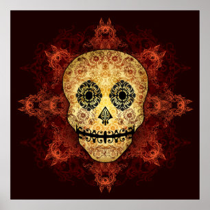 Ornamentado Flame Sugar Skull Impressão