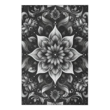 Ornamentado Preto Branco Faux Canvas