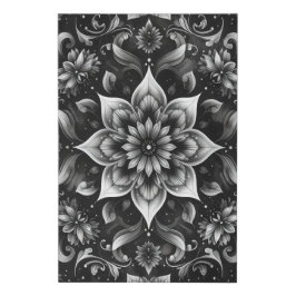 Ornamentado Preto Branco Faux Canvas