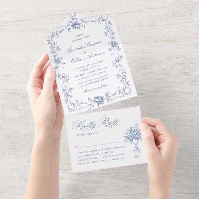 Ornamentado Renascentista Casamento Azul Dusty (Aba destacável)