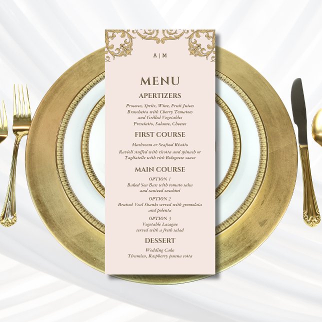 Ornamentado Rosa Rosa Monograma Menu Casado Barroc (Criador carregado)