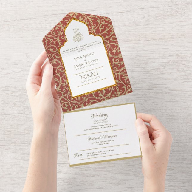 Ornamentado Vermelho Dourado NIKAH WALLIMAH (Aba destacável)