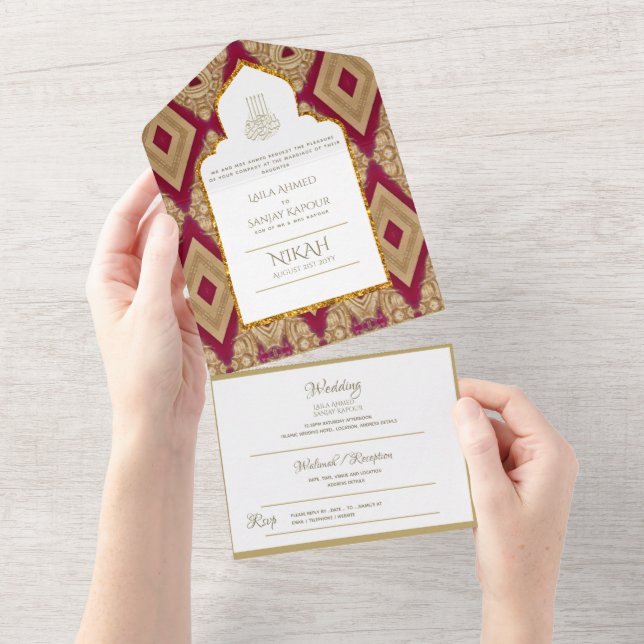 Ornamentado Vermelho Dourado NIKAH WALLIMAH (Aba destacável)