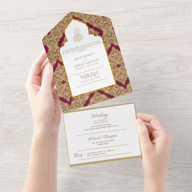 Ornamentado Vermelho Dourado NIKAH WALLIMAH (Aba destacável)