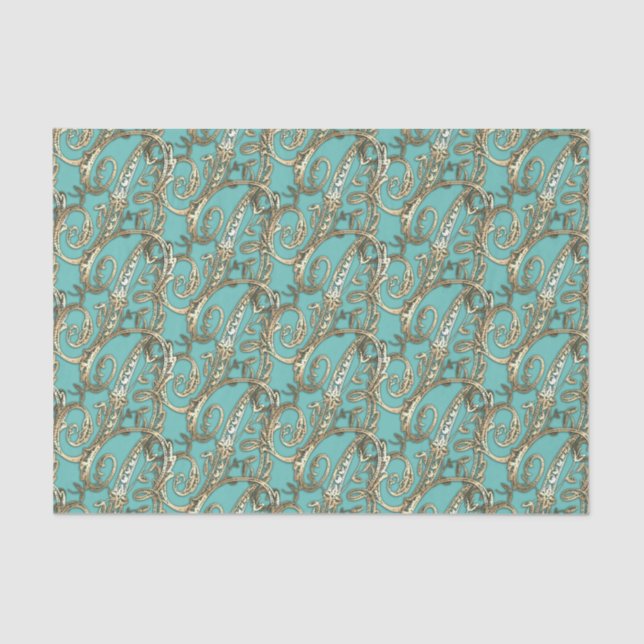 Ornamentado Vintage Dourado Monograma R Papel Teci (Frente )