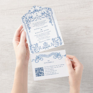 Ornamentado Vitoriano Azul Grace Casamento Floral