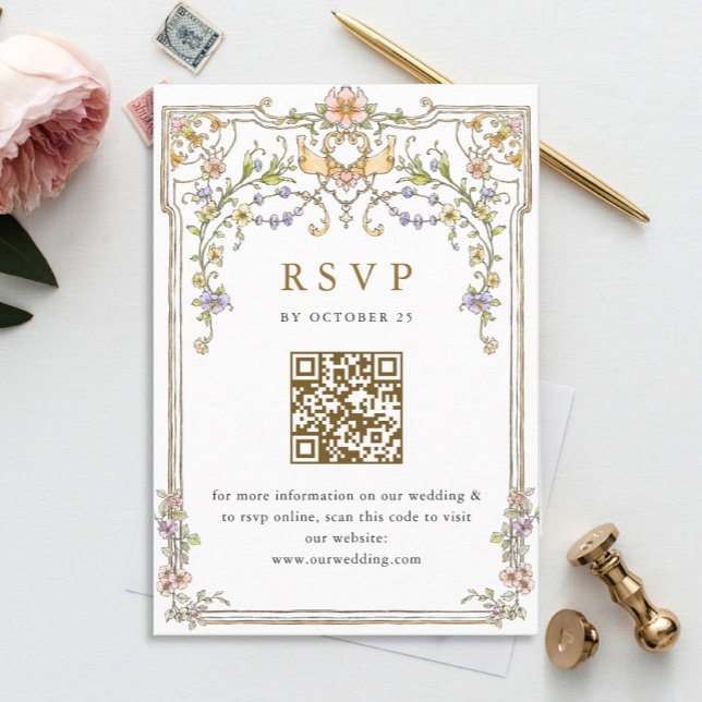 Ornamentado vitoriano Grace Floral Wedding RSVP Có (Criador carregado)