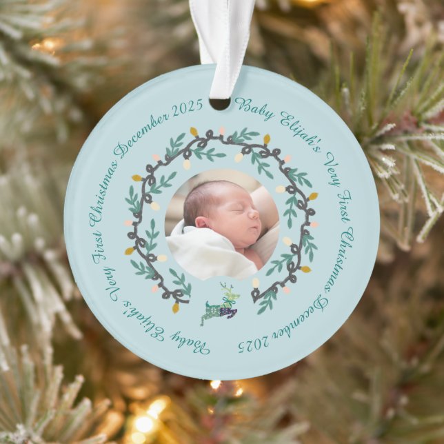 Ornamento 1º Veado de Natal com Acrílico Verde-água e Grinal (Árvore)