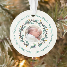 Ornamento 1º Veado de Natal com Coroa de Ramos Teal Creme Ac