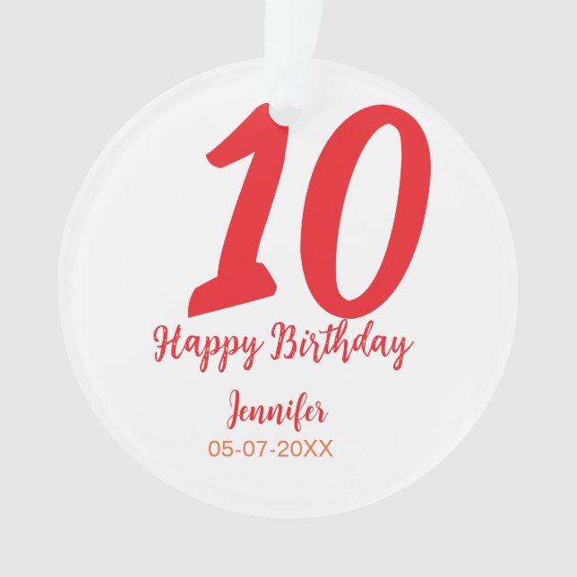 Ornamento 10.º aniversário adicionar nome data ano vermelho  (Frente)