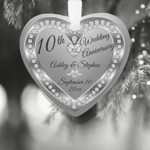 Ornamento 10th Wedding Anniversary Silver Diamonds Keepsake