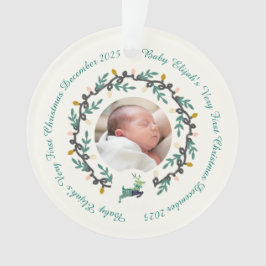 Ornamento 1st Christmas Deer with Wreath Teal Cream Acrylic