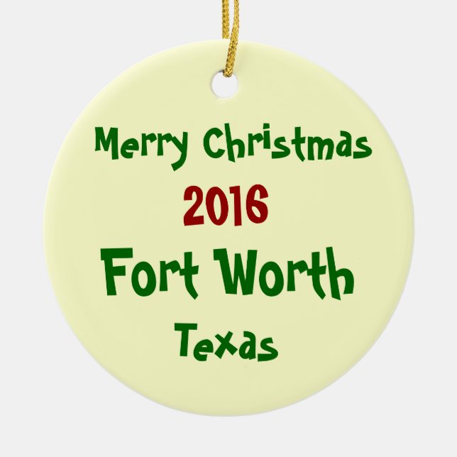 ORNAMENTO 2016 do FELIZ NATAL de Fort Worth Texas (Frente)