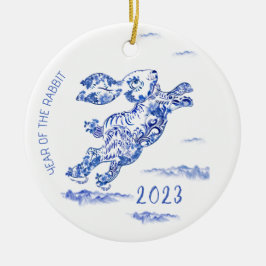 Ornamento 2023 do Coelho Branco Azul Ano Novo Chin