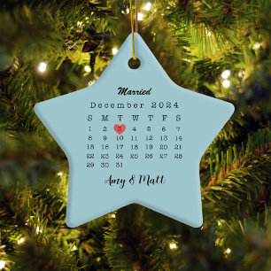 Ornamento 2024 Data De Casamento Cardíaco Calendário Casado 