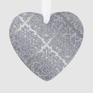 Ornamento 25 Aniversário de Natal Sparkle Silver Damask