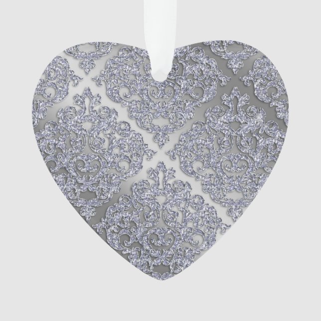 Ornamento 25 Aniversário de Natal Sparkle Silver Damask (Frente)