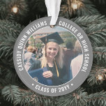 Ornamento 2 Cinzas Simples Elegante para Graduação de Fotos<br><div class="desc">Comemorar o dia da graduação com uma cinza personalizada de 2 fotos e Enfeites de natal branco de acrílico redondo. As imagens e todo o texto são simples de personalizar e podem ser diferentes na frente e no verso. Inclua qualquer citação inspiracional favorita, ditado motivacional, nome e grau da escola,...</div>
