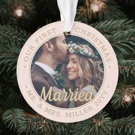 Ornamento 2 Foto Newlyweds 1rua Xmas Casado com Blush Cor-de